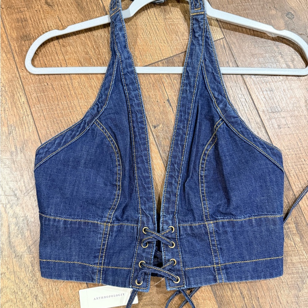 Anthropology Navy Smocked Halter Top